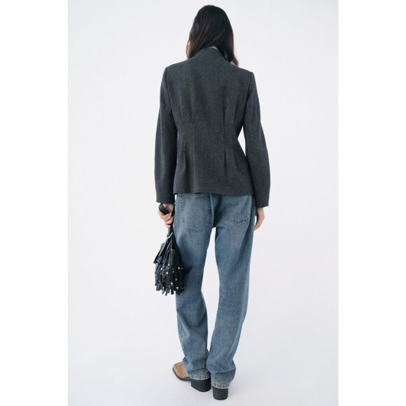 NWT Zara V Neck Linen Wool Blend Button Up Blazer Gray Womens Medium - Picture 3 of 10